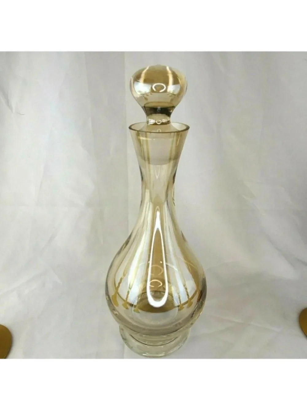 Late 20th Century Bombay Glass Decanter Set 6 Glasses Gold Frosted Stems Made in